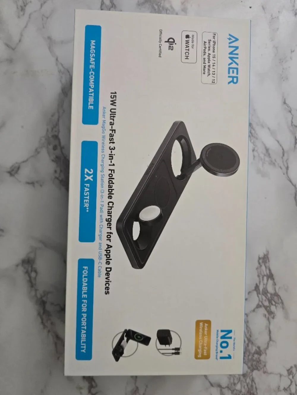 Anker MagGo 3-in-1 Foldable Wireless Charging Station | Brand New Sealed